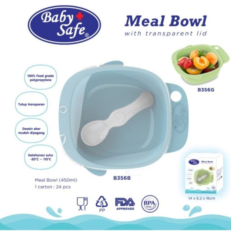 Mangkok Makan Bayi / Tempat Makan Bayi dengan penutup / Meal Bowl Baby Safe B356 Mangkuk Bayi / Pera