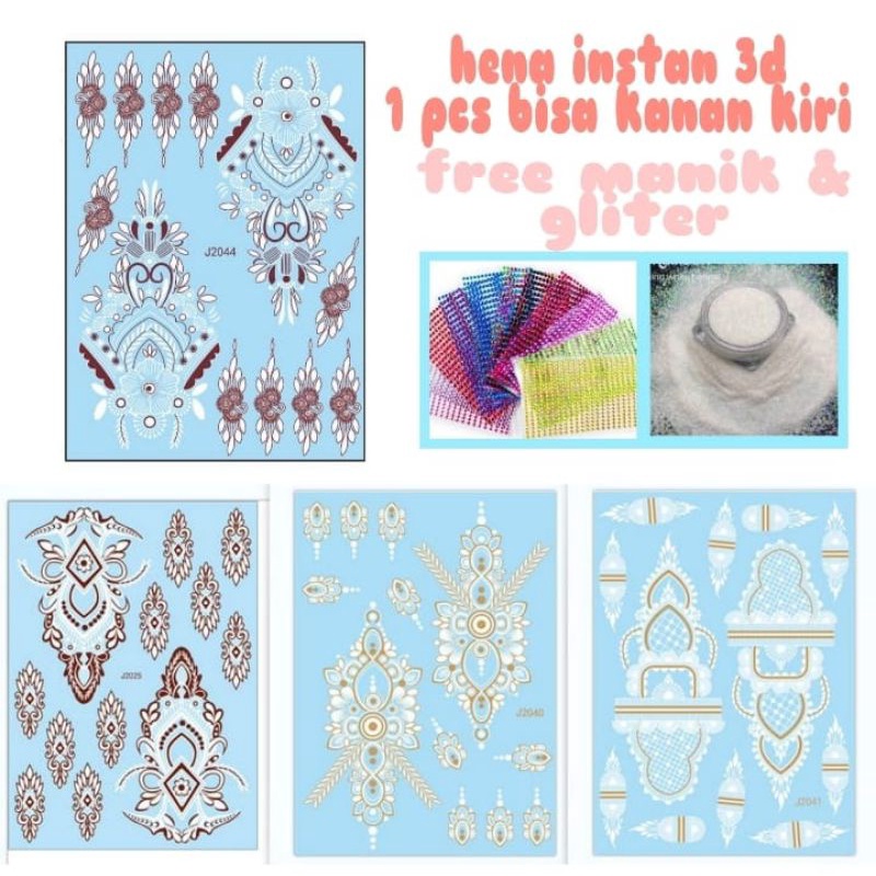 HENA INSTAN 3D TWOTONE FRE MANIK GLITER DAN SAMPLE / HENA TATO PENGANTIN /HENA WEDING