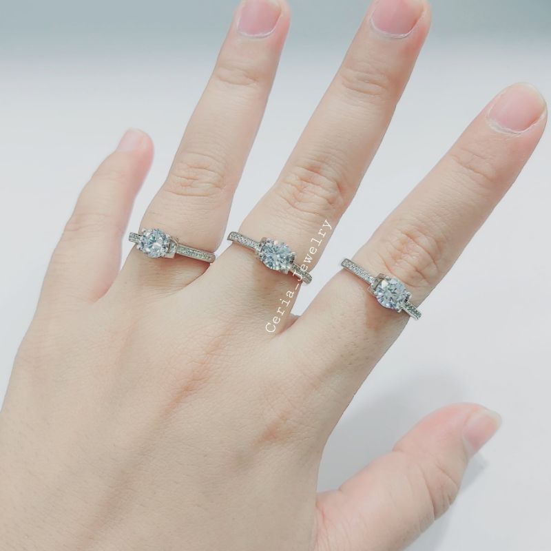 Cincin Perak Asli Silver 925 Lapis Emas Putih Model Soliteer Terbaruuu - Perhiasan Perak Wanita