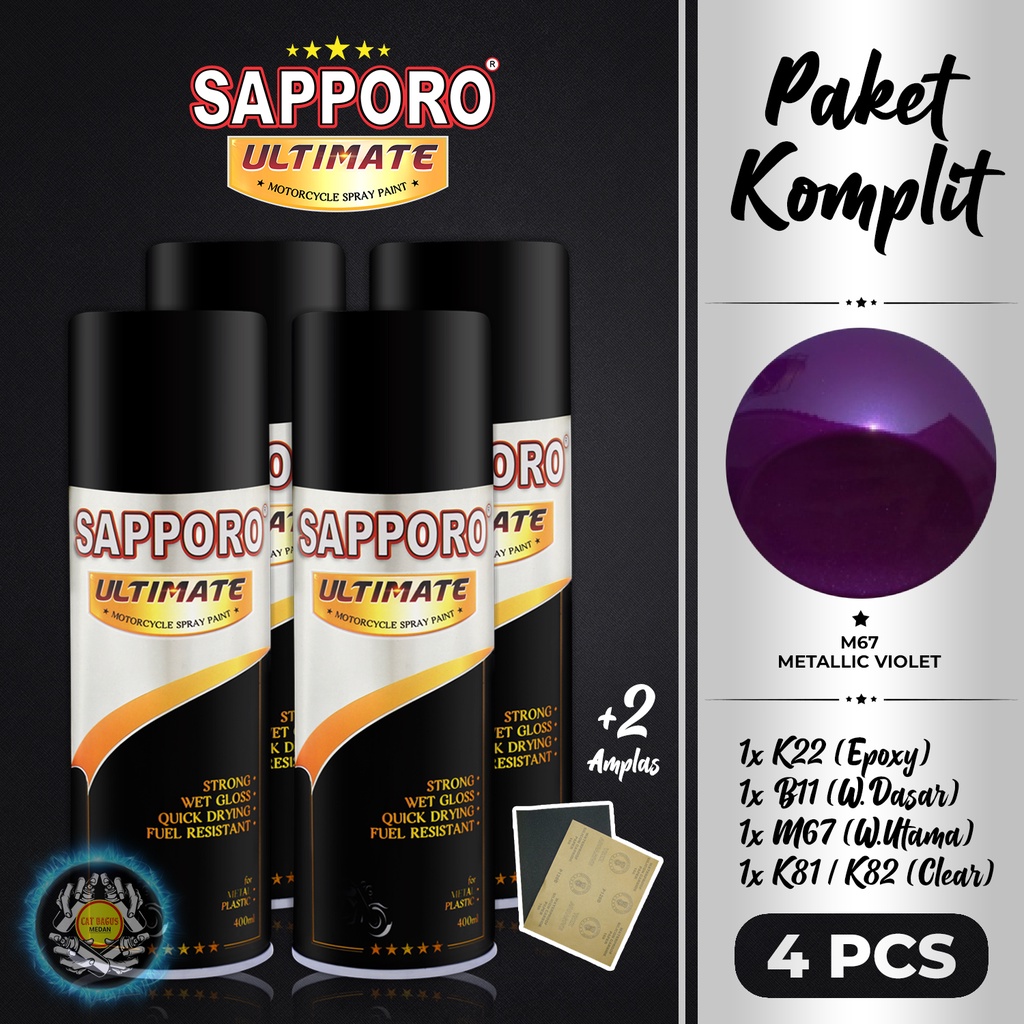 PAKET M67 METALLIC VIOLET SAPPORO ULTIMATE CAT SEMPROT 400 ML CAT MOTOR AEROSOL PYLOX UNGU METALIC M