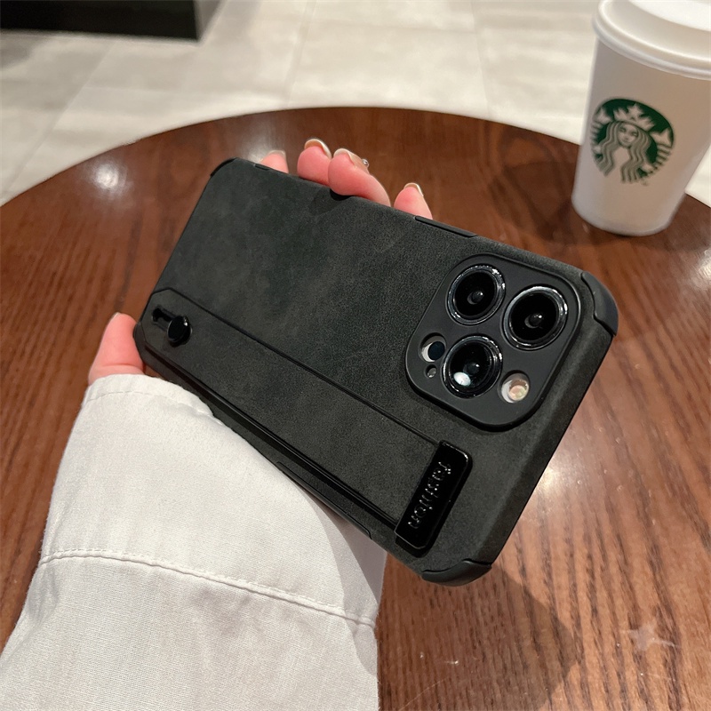 Soft Case Bahan Kulit Domba Dengan Wristband Untuk iPhone 13 12 11 Pro X XS Max XR 7 8 Plus SE2020