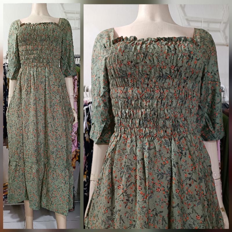 Daster Baju Bali Manda Kerut Lengan 7/8 Rok Panjang LD 110/XL