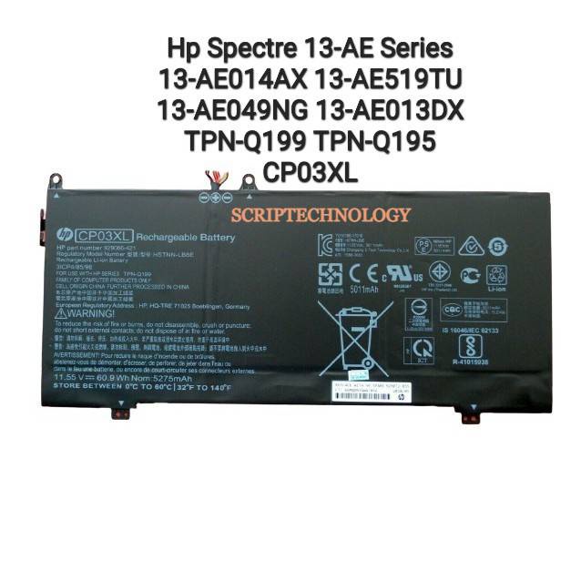 Baterai Laptop HP Spectre X360 13-AE 13-AE013DX TPN-Q199 CP03XL Original