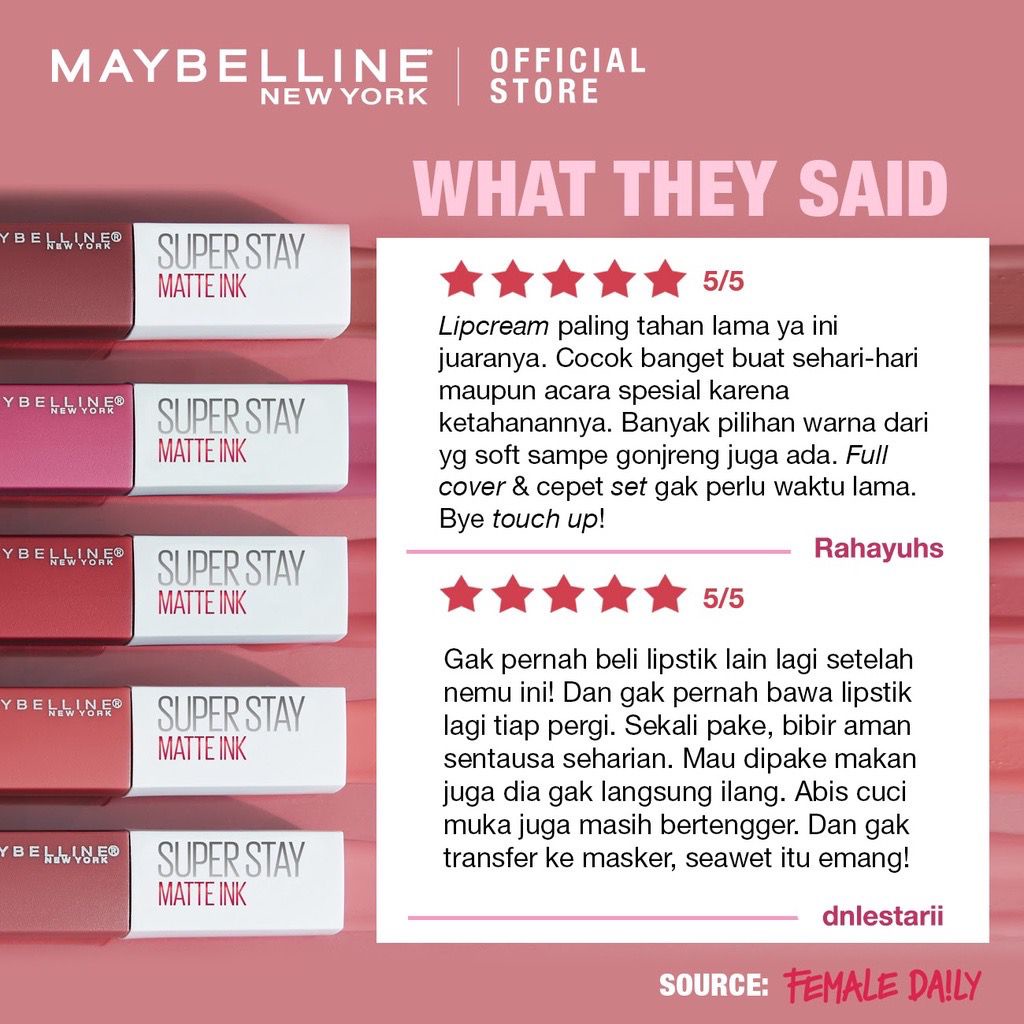 MAYBELLINE Superstay Matte Ink Liquid Matte Lipstik Make Up Tahan Lama