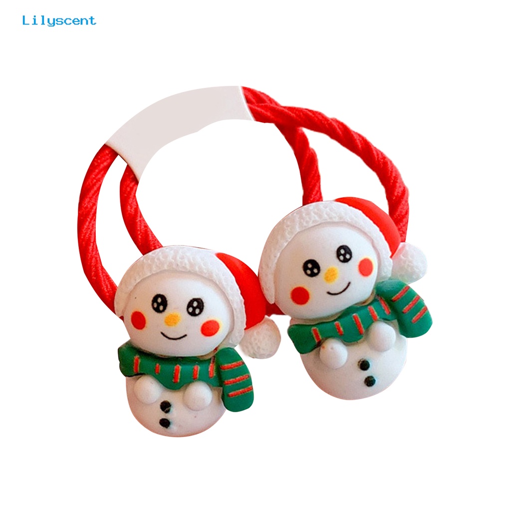 2 Pcs Ikat Rambut Ekor Kuda Desain Snowman Santa Claus Bell Rusa Pohon Natal Untuk Anak