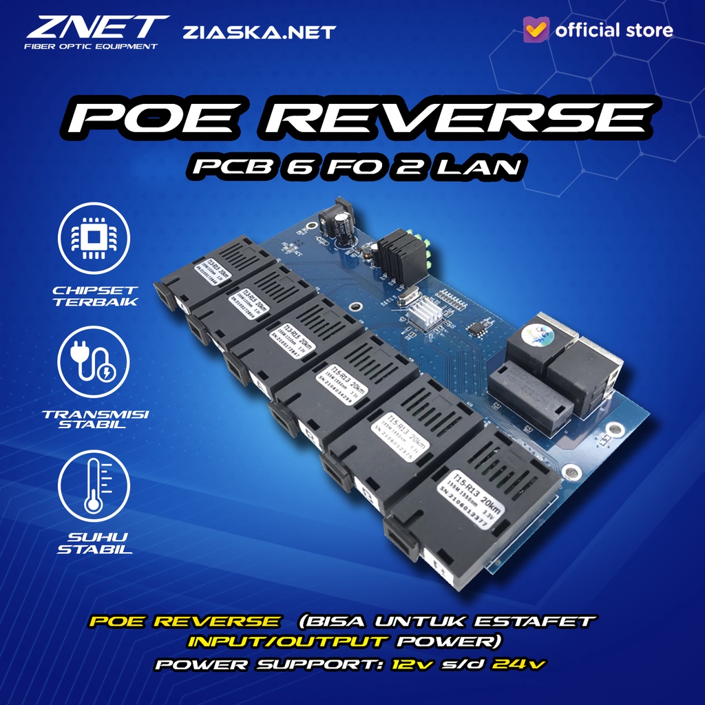 PCB POE 6 FO 2 LAN MEDIA CONVERTER 100 MBPS POE REVERSE