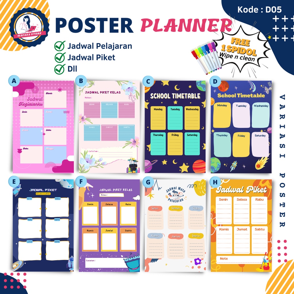 

Poster Best Seller Wipe and clean Weekly Planner Jadwal pelajaran piket meeting harian poster edukasi