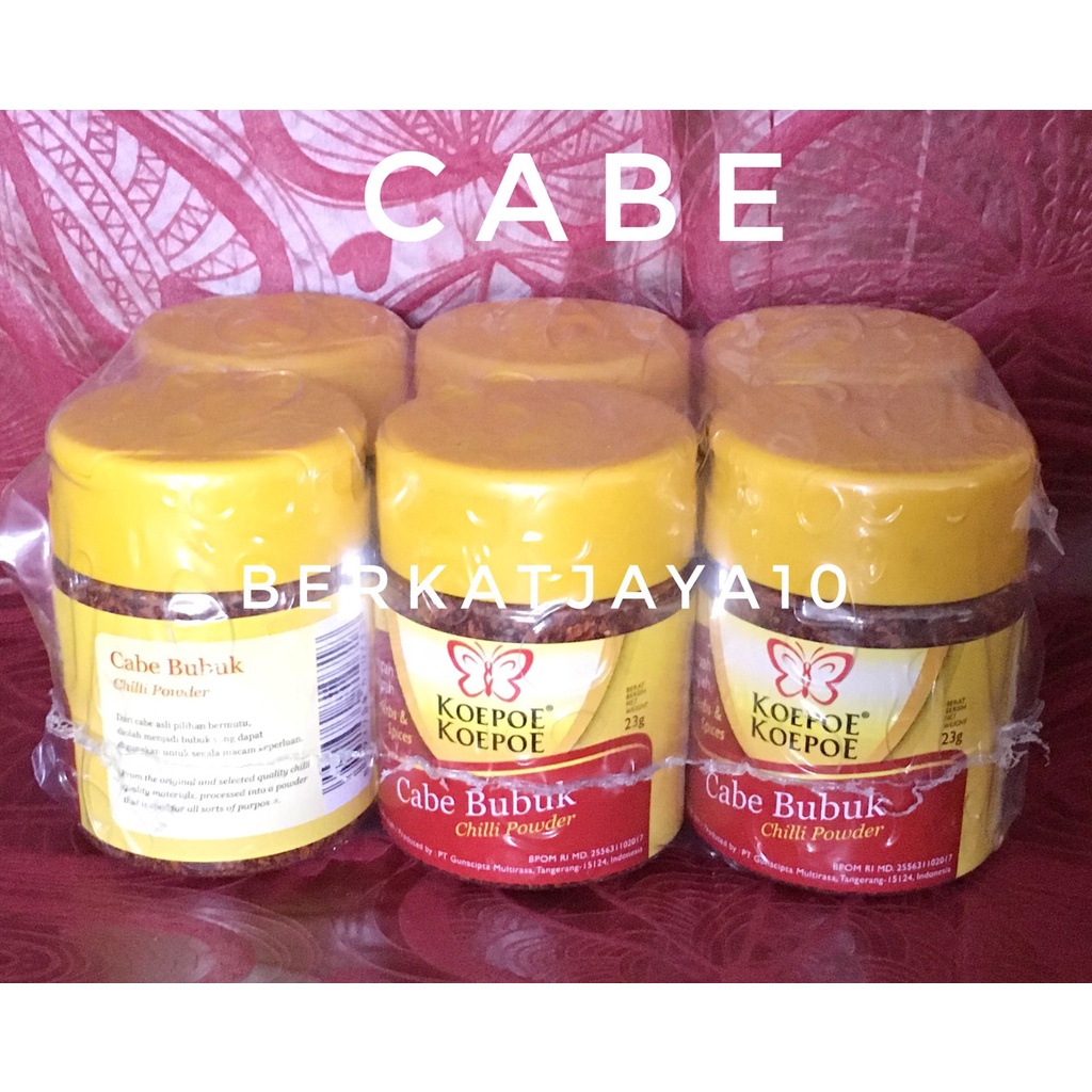 

Cabe Bubuk 23 Gram (isi 6 Pcs per pack) Chilli Koepoe Koepoe Kupu Kupu
