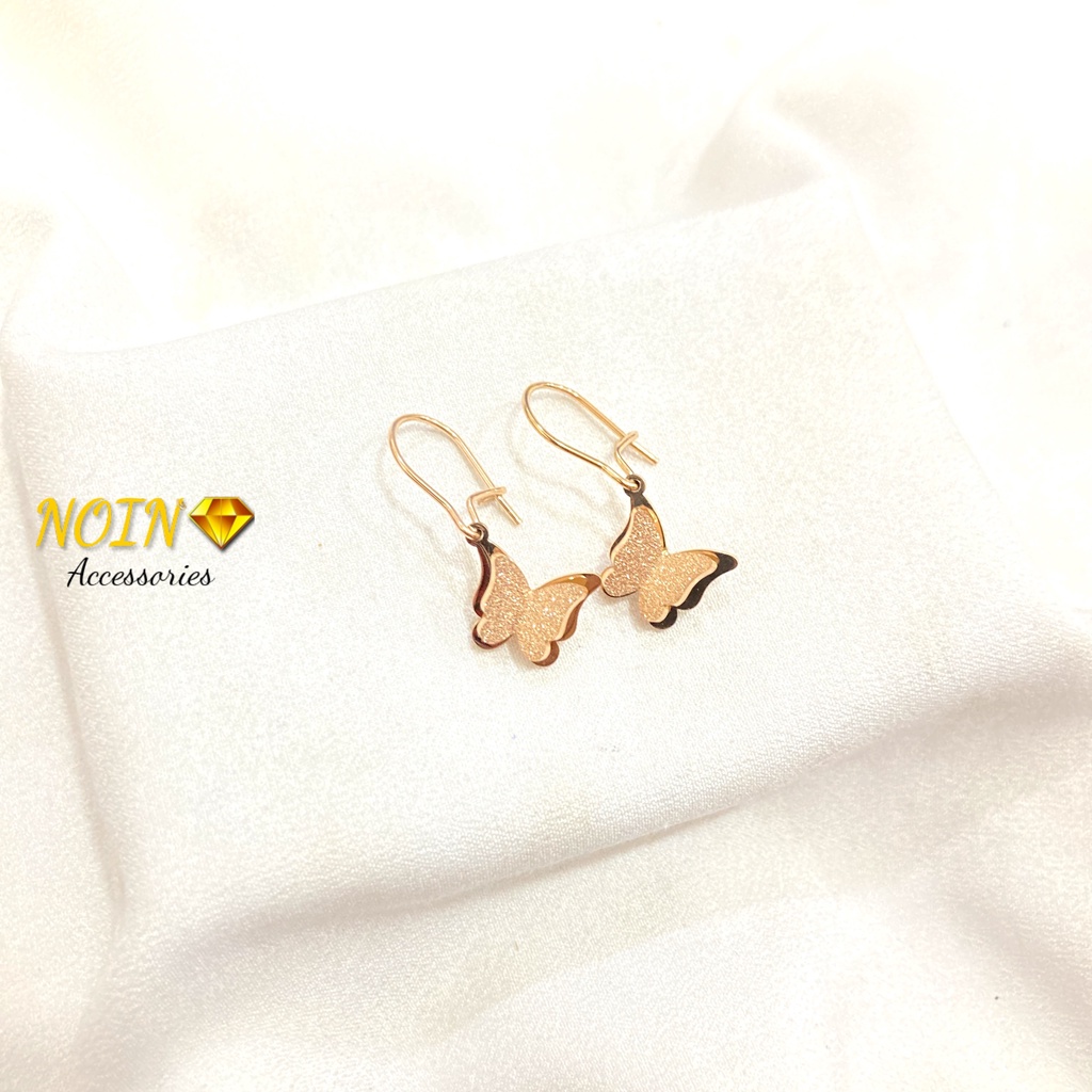 Anting Korea Wanita Titanium Anti Karat Kupu Kupu Earing Aksesoris Fashion Murah