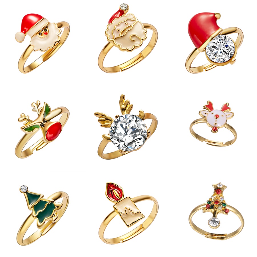 Cincin Lukisan Minyak Berlian Desain Santa Claus Rusa Pohon Natal Ukuran 17mm