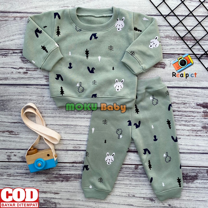 Setelan Sweater Bayi Lengan Panjang Celana Jogger Motif Kelinci USia 3-12 Bulan - Ana Baby