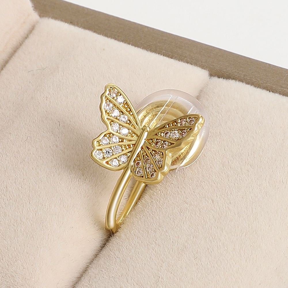 Mhang Anting Klip Wanita Desain Kupukupu Emas 14K Hias Zircon