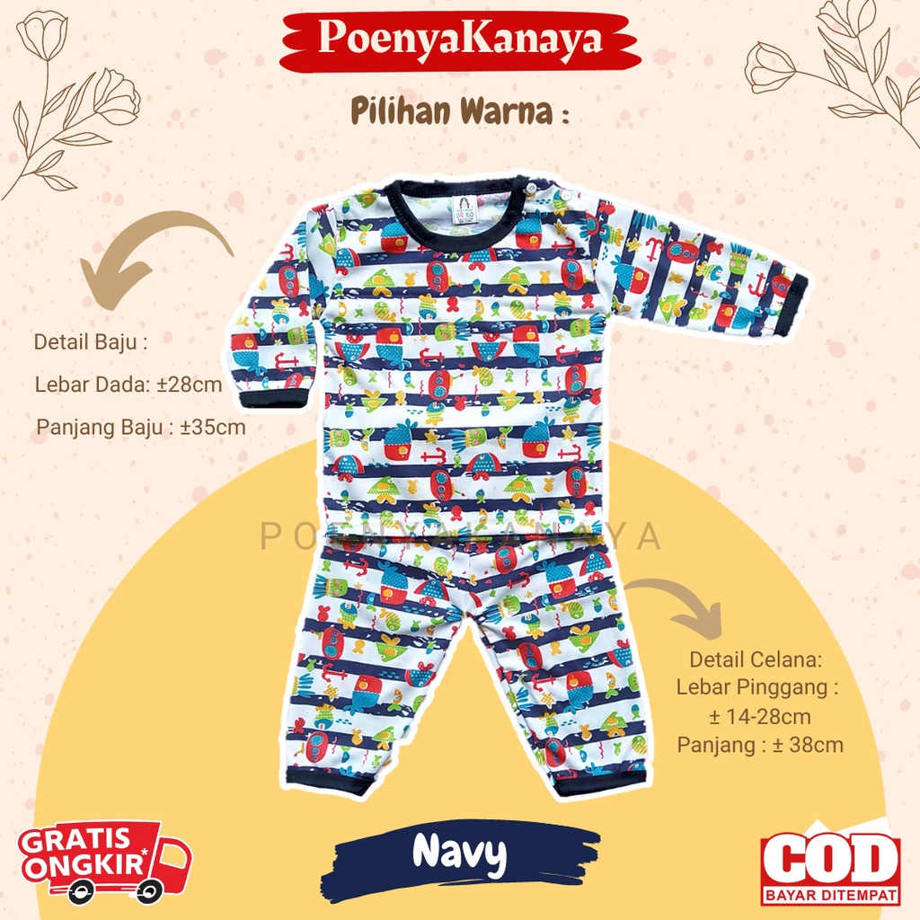 Setelan Baju Bayi Piyama Bayi Panjang Motif Ocean Yeiko 6-18 bulan SPY135