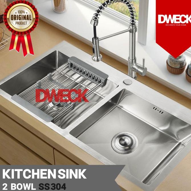 Kitchen Sink Complete 2 Bowl Ukuran Besar SS Stainless Steel 304