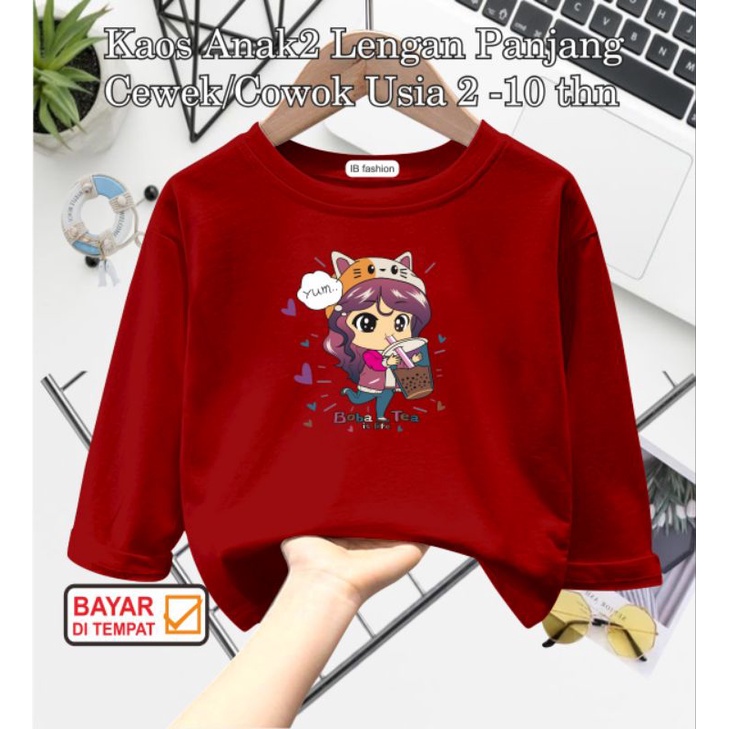 ((IB))KAOS ANAK PEREMPUAN PANJANG/CEWEK BOBA POP ICE DIGITAL SABLON