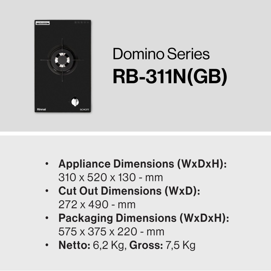 Rinnai RB-311N (GB) Kompor Gas Tanam 1 Tungku