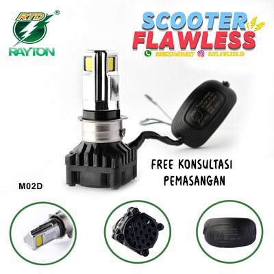 Lampu depan jauh utama motor vespa LED RTD Raiton 3 sisi super sprint