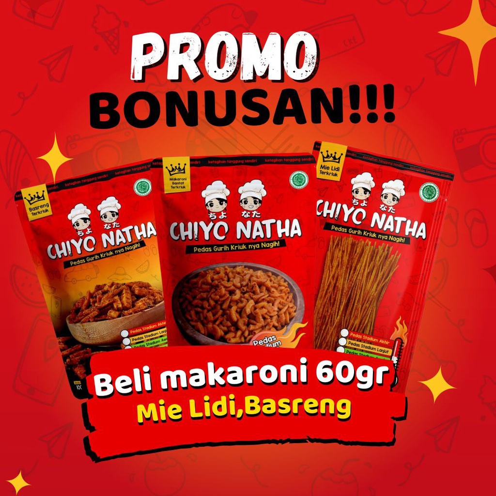 

Paket Komplit (1 makaroni 60g, 1 mie lidi 55g, 1 basreng 80g)