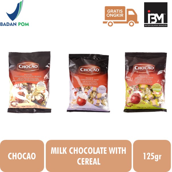 

Chocao Milk Chocolate Pralines Cereal / Coklat Italy isi Sereal 125gr