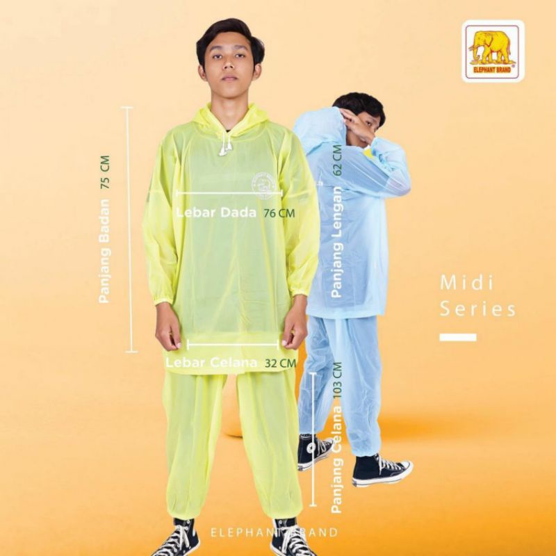 Jas Hujan Elephant Brand Mini Midi Poncho Ponco Gajah Lengan Jaket Baju Celana Setelan Ceria 935 Raincoat Transparan Traveling Original Murah Ekonomis Terlaris (Bukan Plastik)