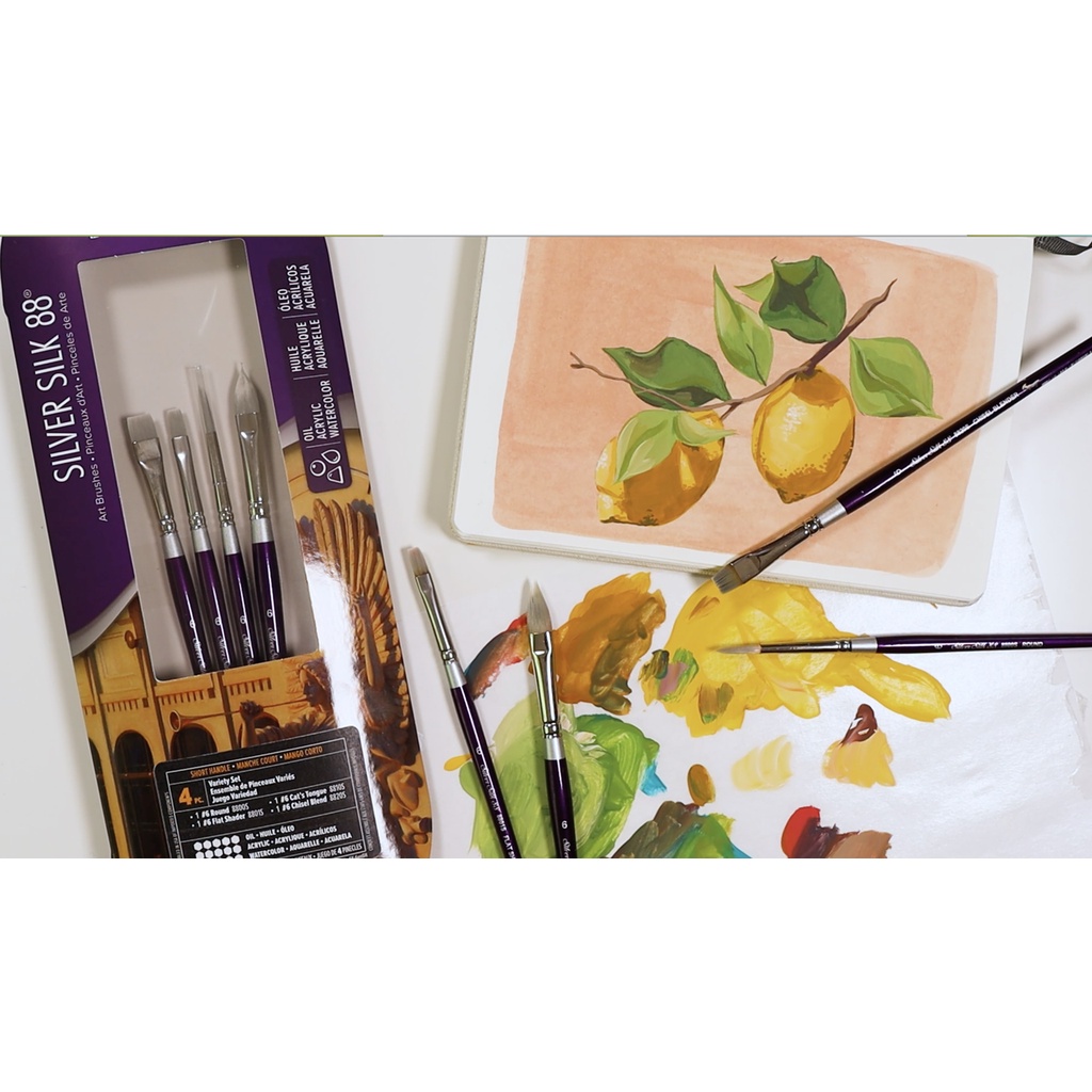 Kuas Lukis Set Alat Melukis Silver Brush/ SK-8106 Silver Silk 88® 4pcs Perlengkapan Menggambar Terlaris By Bali Artemedia