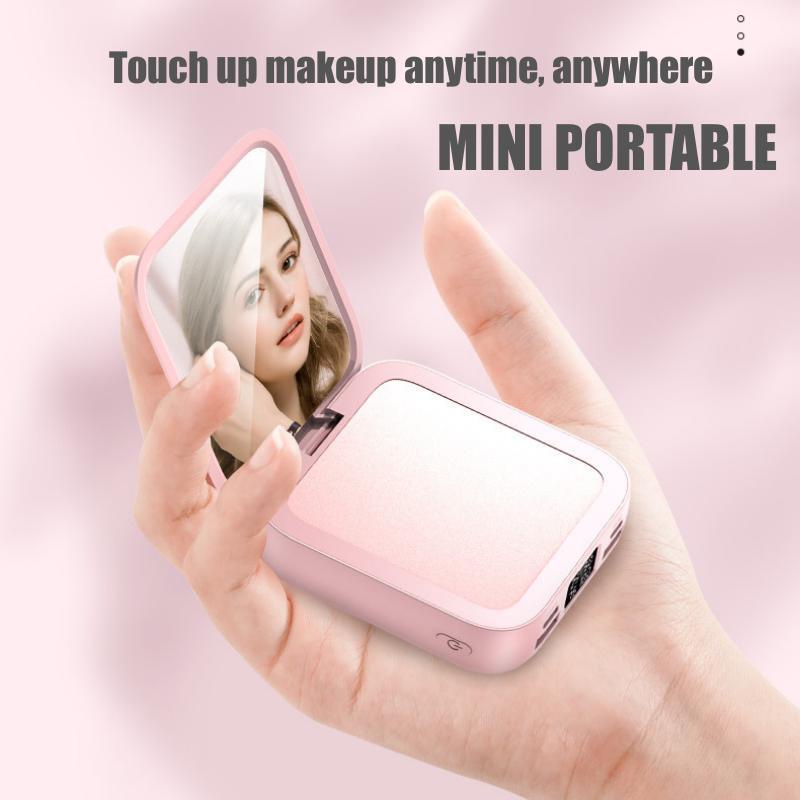 Power Bank 20000mAh Powerbank Fast Charging with 3 Kabel Data Real Capacity Mini Dual USB Portable Make-up Mirror