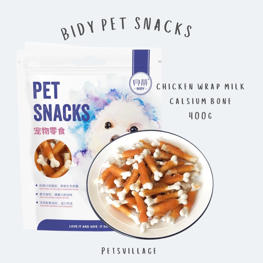 BIDY PET SNACKS CHICKEN WRAP MILK CALCIUM BONE 400GRAM