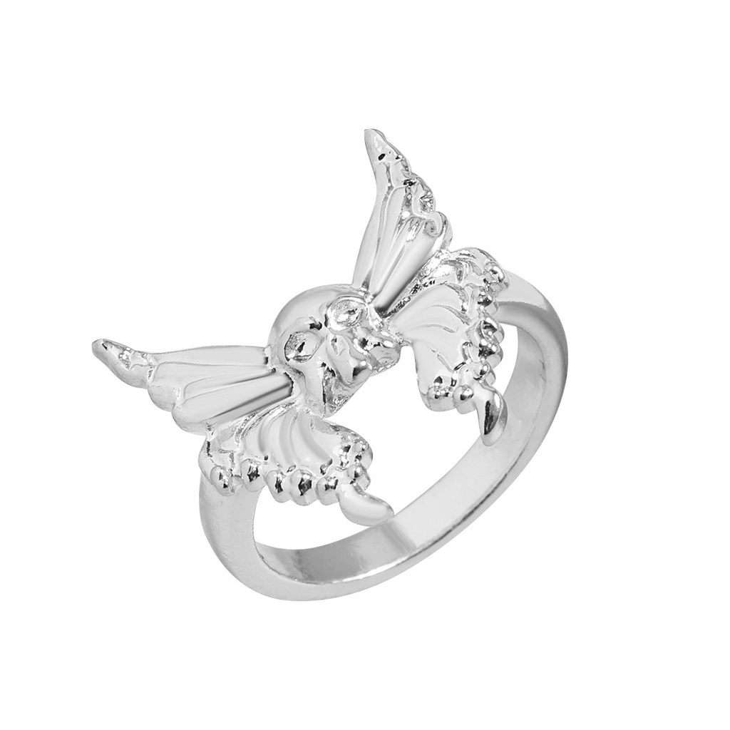 Cincin Jari Telunjuk Desain Tengkorak butterfly Gaya punk retro Eropa Amerika Untuk Pria Dan Wanita