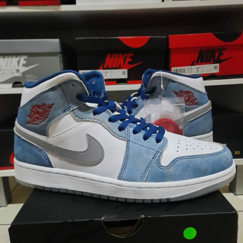 Air Jordan 1 Mid French Blue Denim Fire Red