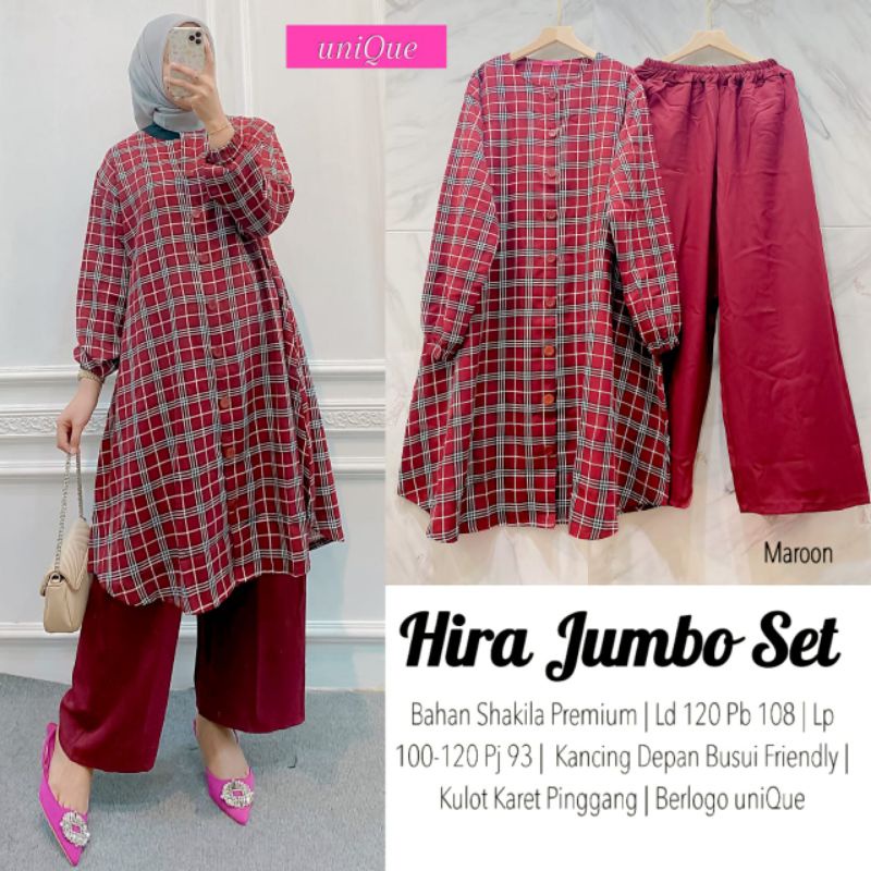 HIRA JUMBO SET BY UNIQUE | Setelan Wanita Jumbo LD 120 Tunik Mix Kulot Bahan Shakila