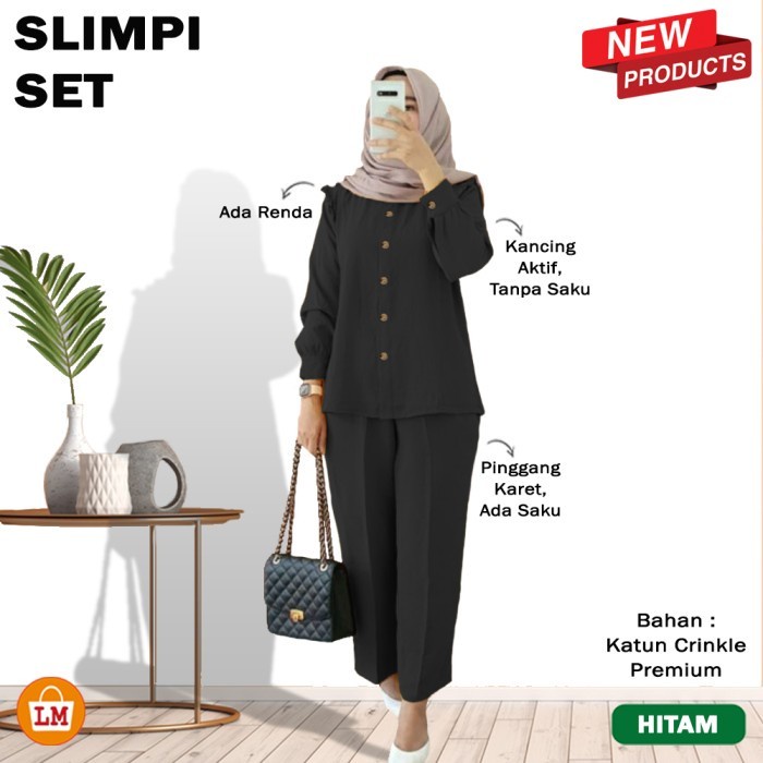 Setelan Baju Celana Wanita Muslim SLIMPI SET Katun Crinkle / MANTUL 29288