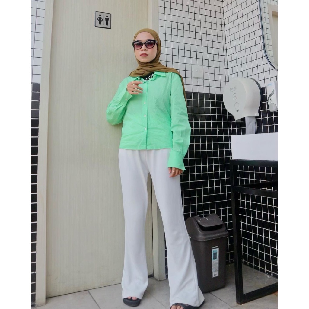 kemeja wanita edisi cewe kue kemeja wanita sage green/ kemeja belakang crop tali terbaru