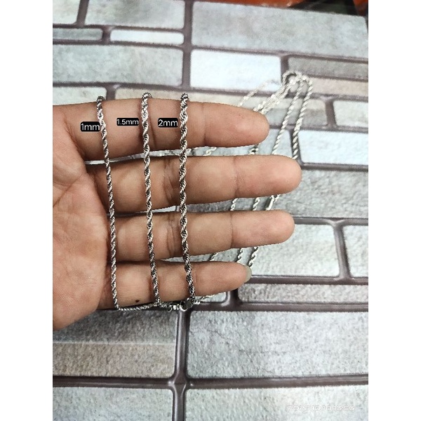 Termurah!!! Kalung Titanium / stainless motif tambang silver tidak karat panjang 45cm