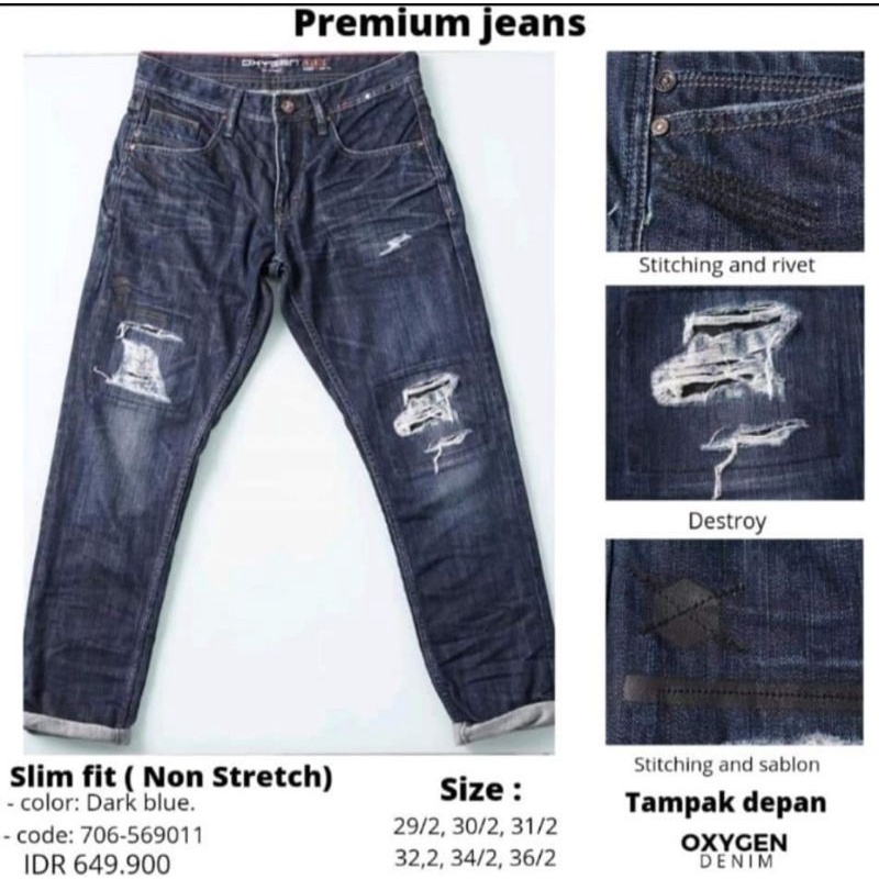 celana jeans cowok OXYGEN RIPPED DENIM