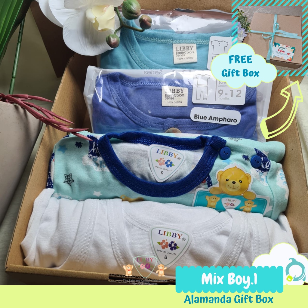 BABY GIFT BOX / HAMPERS (LIBBY) Setelan Panjang, Setelan Pendek, (Earth Color/Motif) Singlet Bayi 6-12m / 1-2y