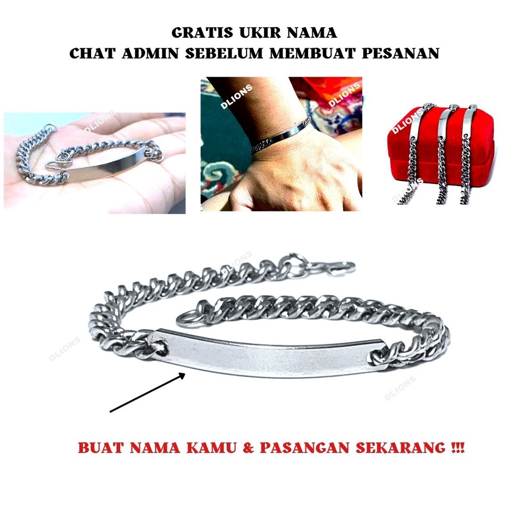 GELANG NAMA,GELANG WANITA UKIR NAMA,GELANG PRIA UKIR NAMA,GELANG MONEL REMAJA-DEWASA,PANJANG 17 CM,LEBAR 5 ML,100% GARANSI UANG KEMBALI JIKA BERKARAT !!!
