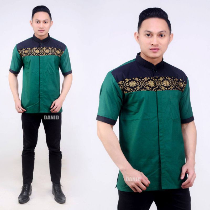 Koko Bordir Kombinasi Batik Lengan Pendek Terlaris Size M, L, XL ( ORIGINAL )