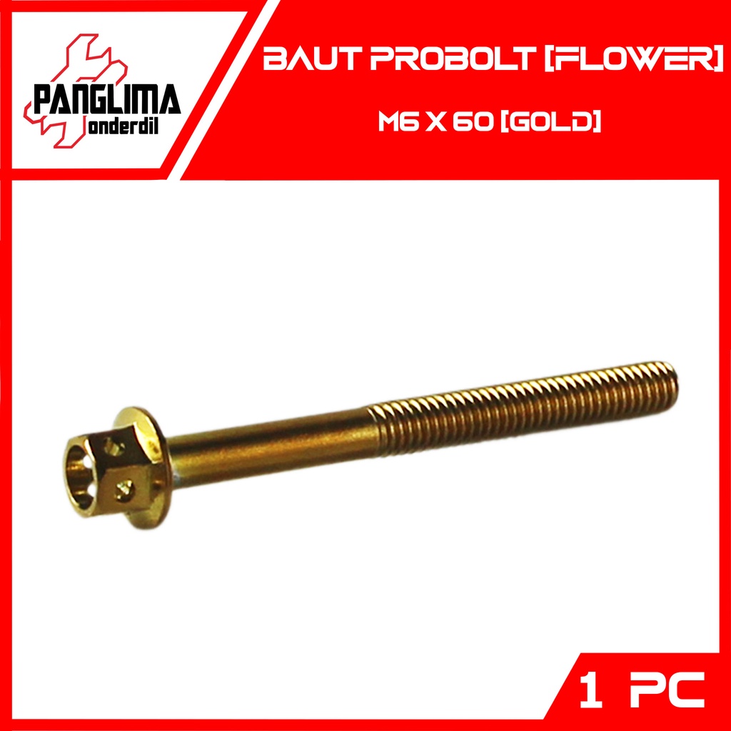 Baut Probolt Flower M6x60-6x60-6 x 60 Kunci 8 Gold-Emas Baud Pro Bolt