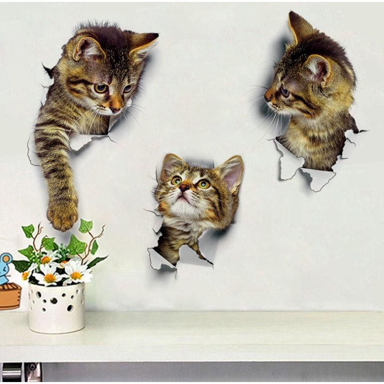 ❤ IJN ❤ Stiker Tembok Kucing 3D Decorative Wall Stickers Sticker Dinding Animal Cat