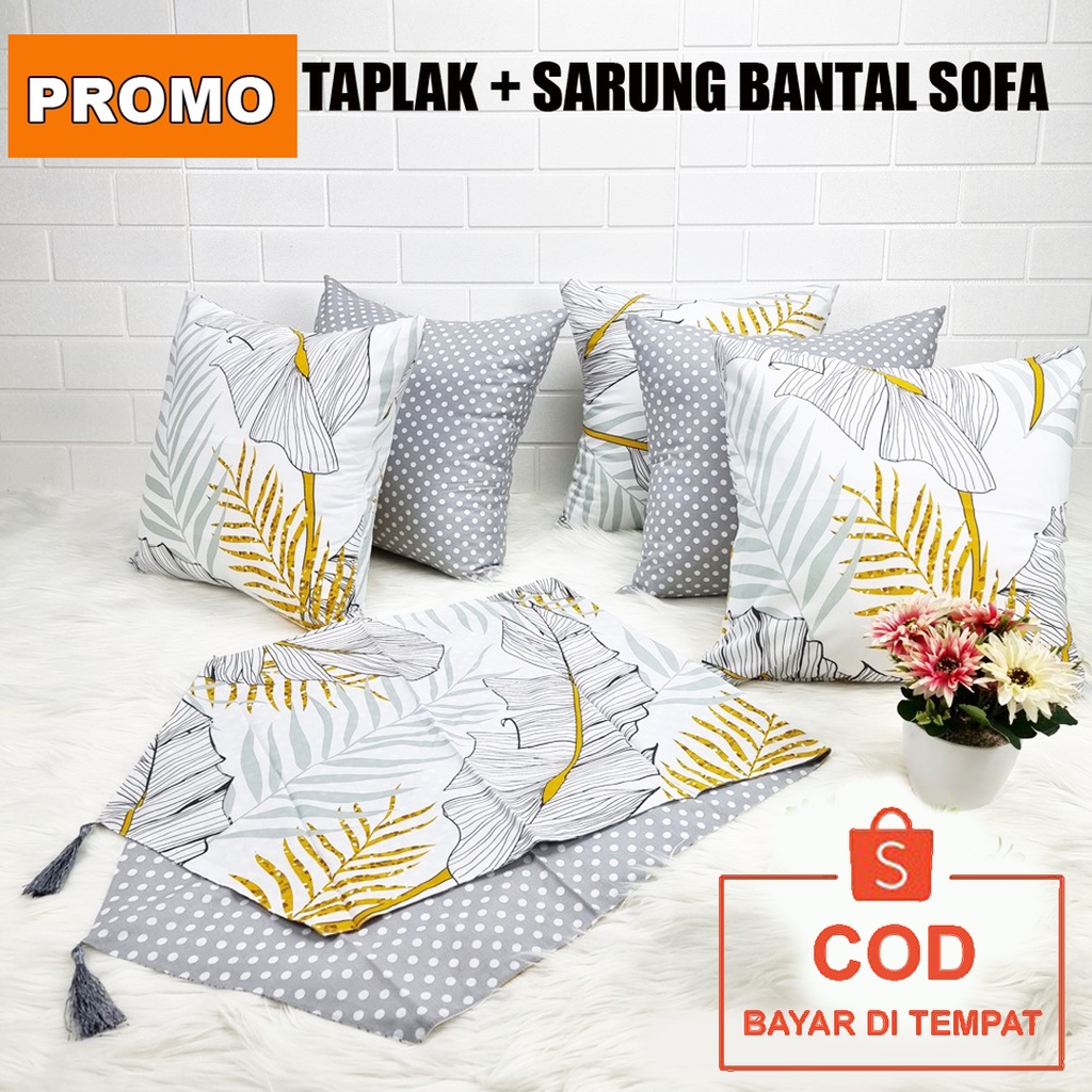 ✅COD Sarung Bantal Sofa Minimalis 5 Pcs Taplak Meja Tamu