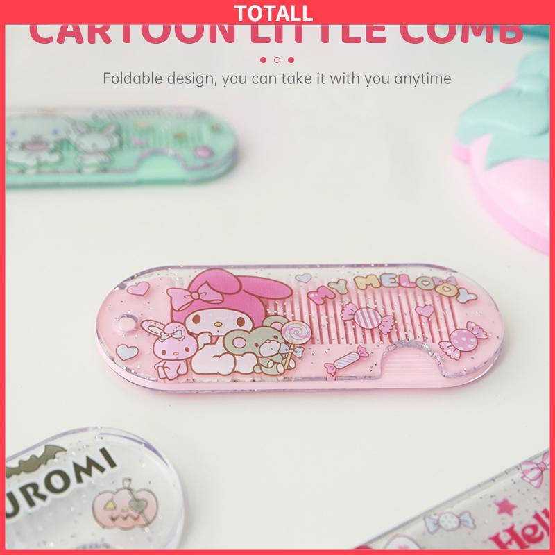 COD Sisir Kecil Plastik  Kartun Lucu Lipat Portabel Sisir Poni  Kuromi Melody Cinnamoroll Kitty-Totall