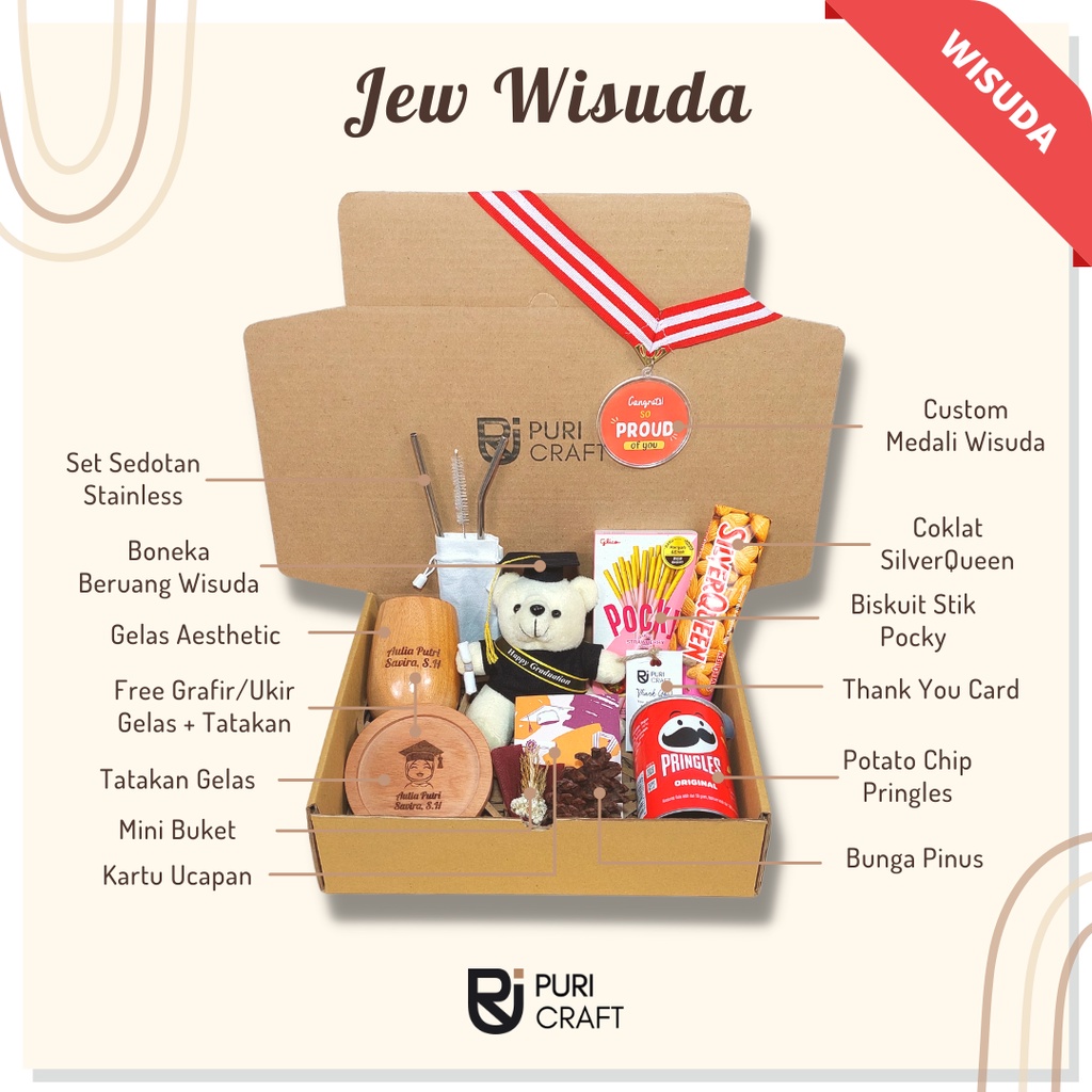 JEW WISUDA Series / FREE UKIR / Kado Wisuda / Hampers Wisuda / Kado Wisuda Unik / Kado Aesthetic