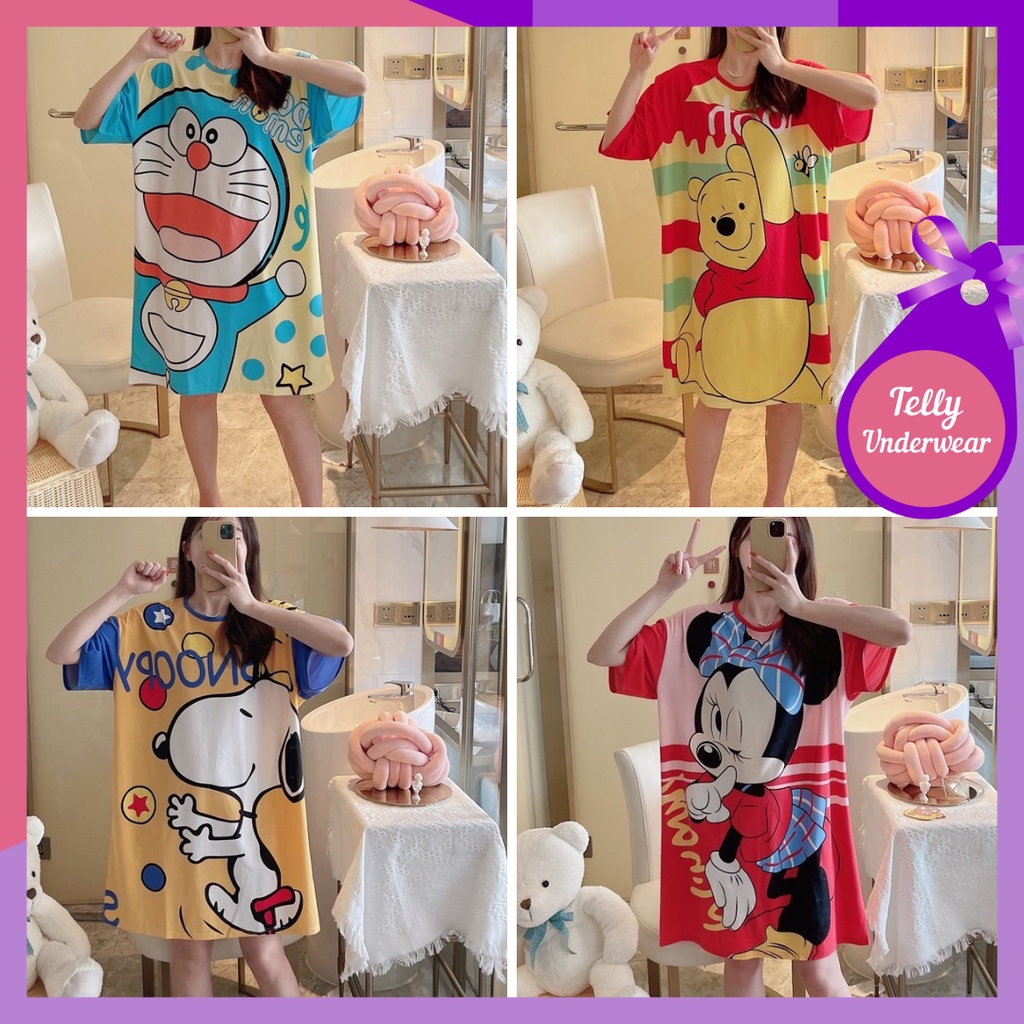 TELLY ➡️ 318 Baju Tidur Import Wanita Motif Kartun Imut Freesize Muat Sampai XXXL