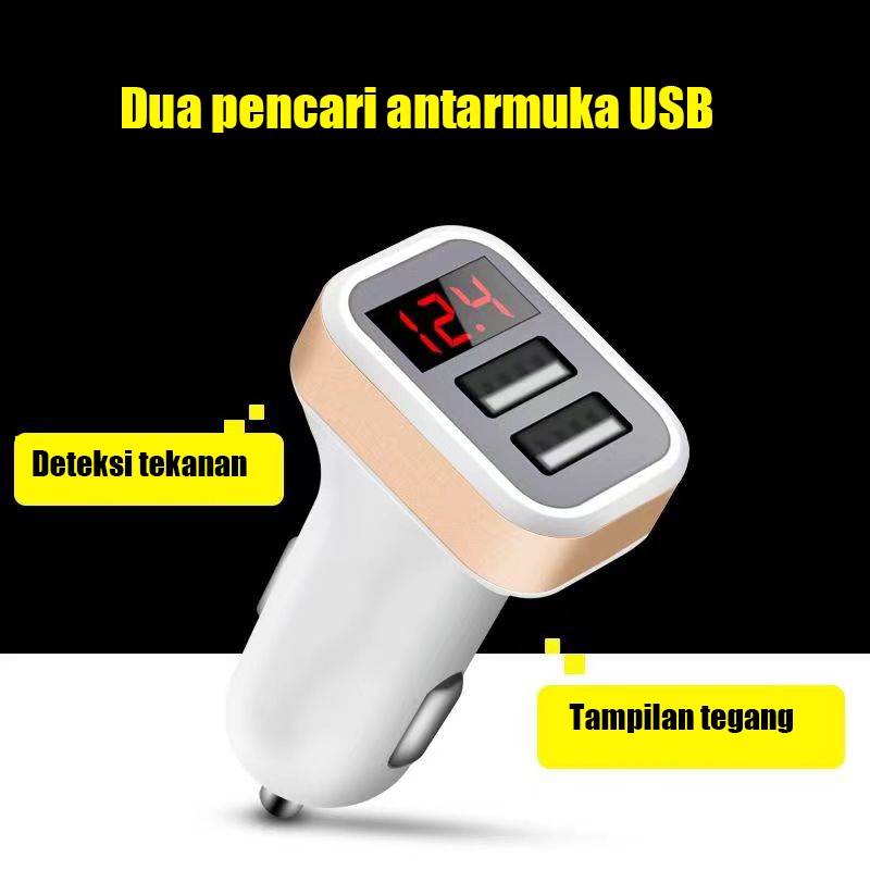 (ada stok, dikirim dari jakarta) Adaptor charger mobil yang cepat,  Adaptor charger mobil pengisi daya cepat ponsel auto tampilan LCD port USB ganda 3.1A