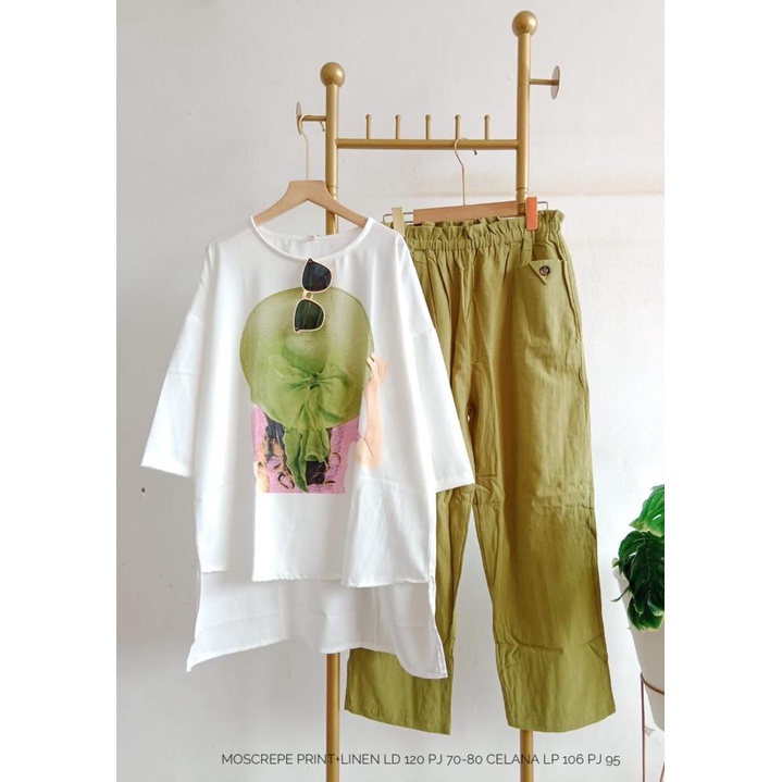 SETELAN WANITA KAOS MOSCREPE LINEN - SETELAN KAOS KEKINIAN