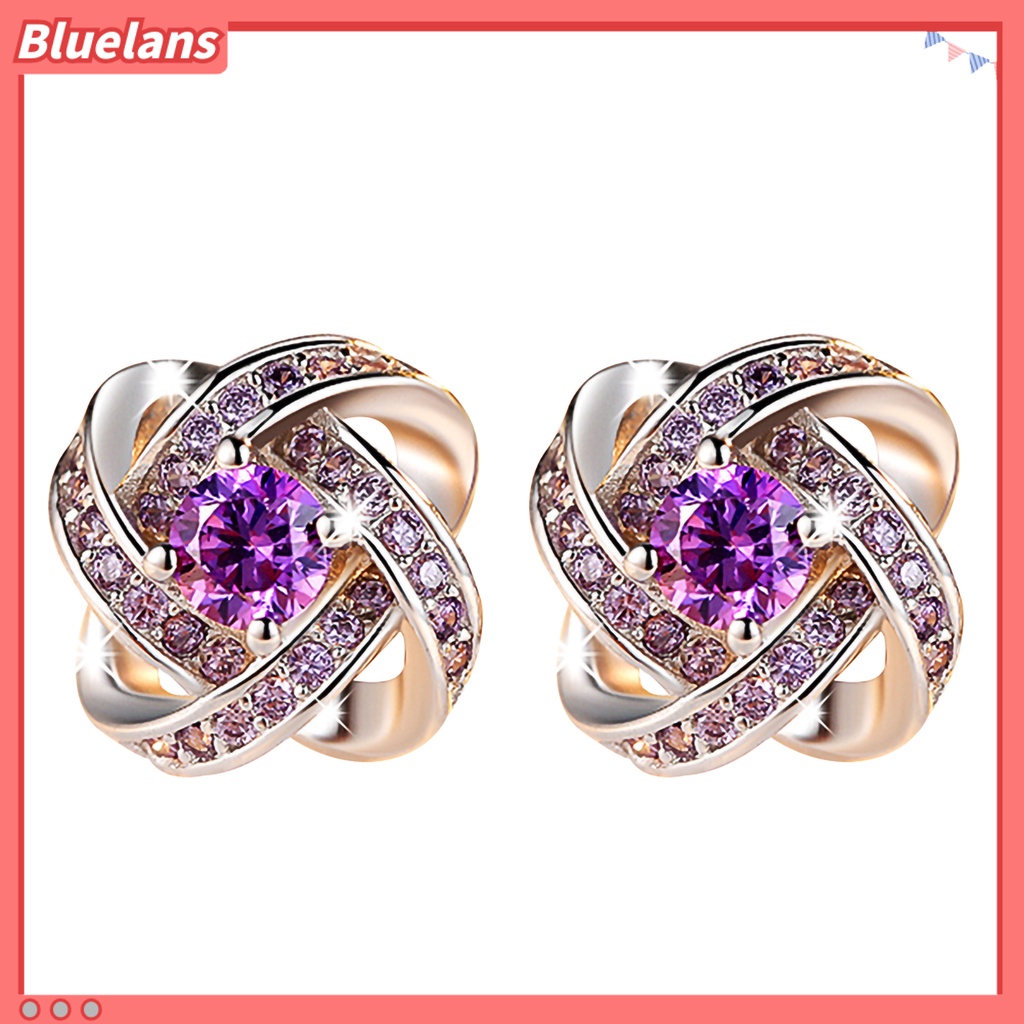 Bluelans Ear Studs Rhinestone Inlaid Flower Shape Alloy Women Decoration Flower Earrings