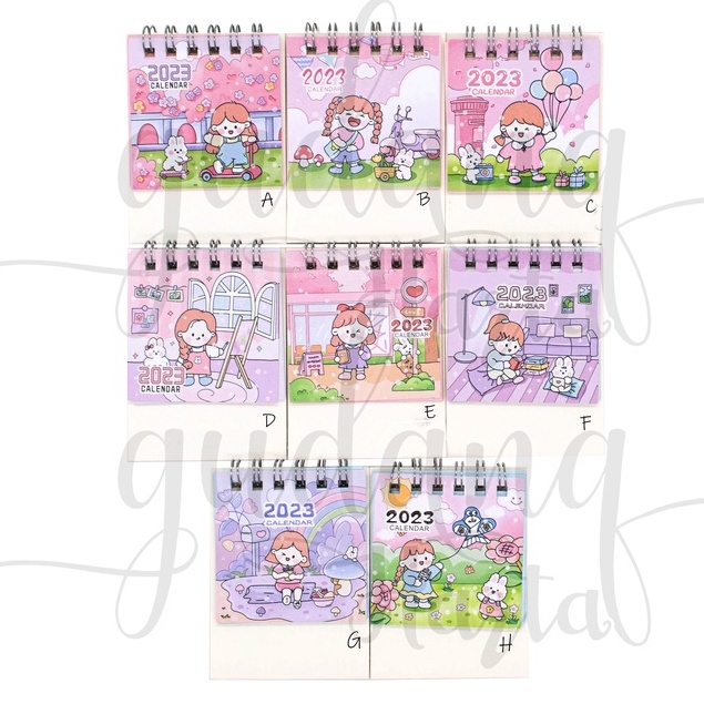 Kalender MIni 2023 Pink Girl Calender Duduk Motif Cewek Pink Series GH 505005