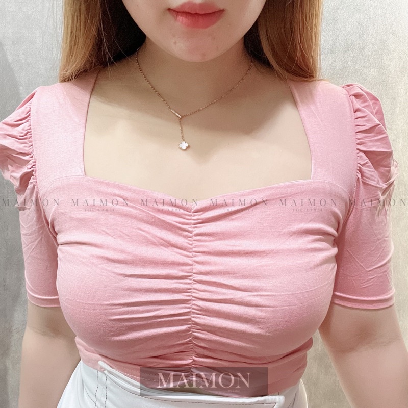 Puffy Sweetheart Blouse | Atasan Crop Korean Fashion | Maimon Grosir