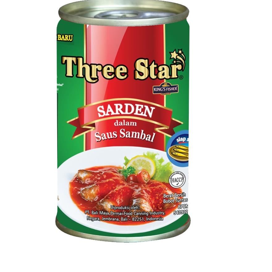 

✨Original✨ Paket 2 Gratis 1 Three Star Sarden mini saus sambal Makanan Kaleng 