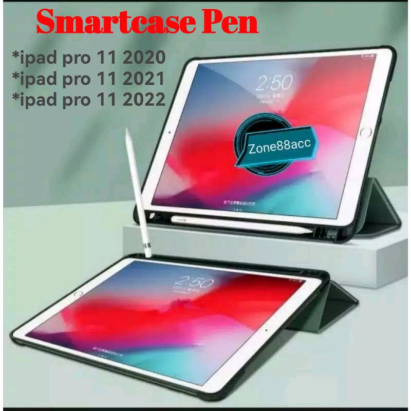 Smartcase Ipad Pro 11 2020 2021 2022 Auto Lock with tempat pen stand standing Pelindung Flipcover Casing Buku Book Folio Casing Softcase